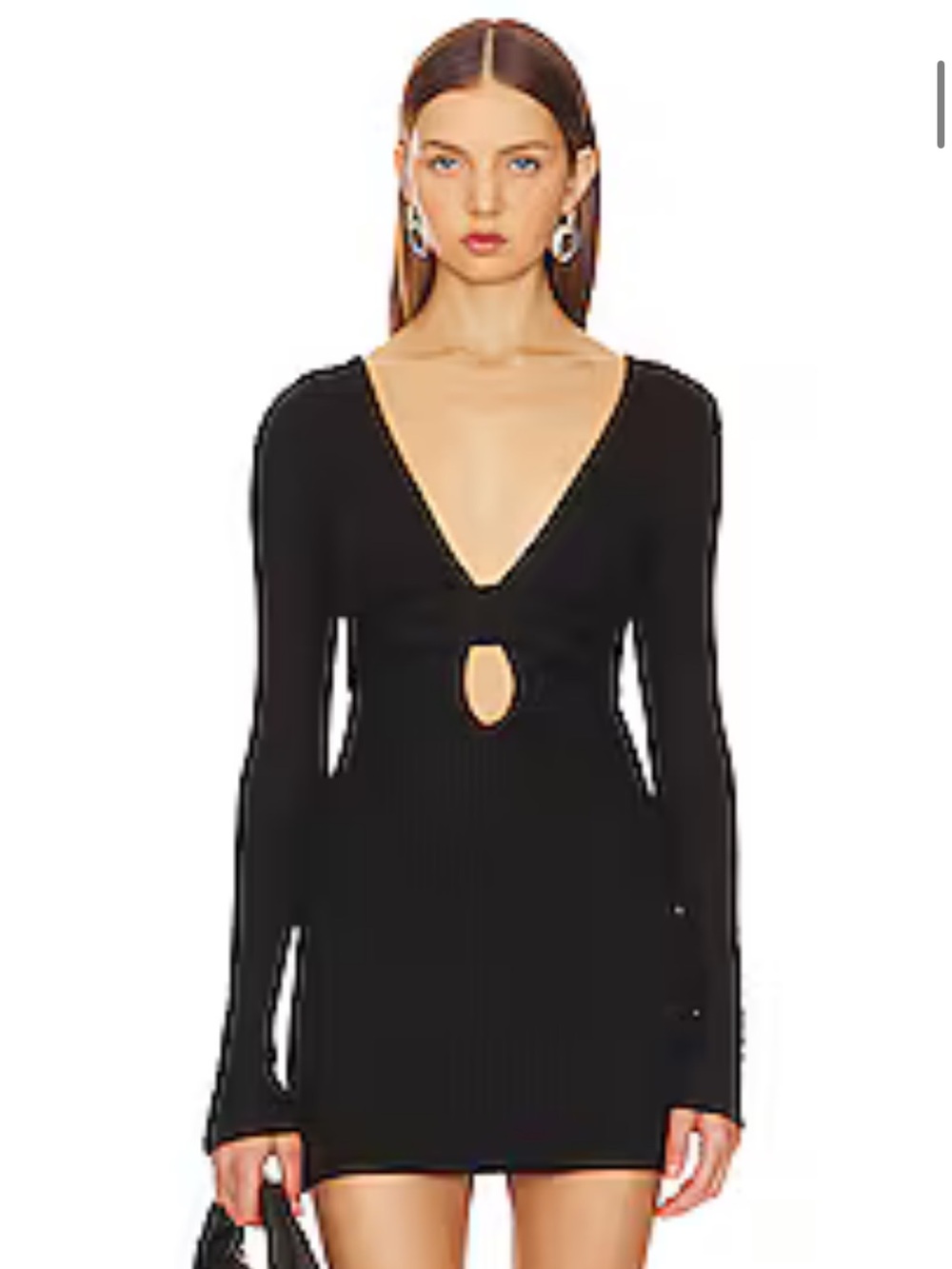 Lovers + Friends Black Ribbed Long Sleeve Tie-Front Dress